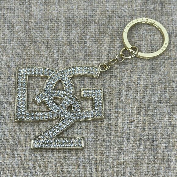 Diane Gilman DG2 Keychain Rhinestone Designer Keyring Crystal Paved Goldtone - Picture 1 of 1